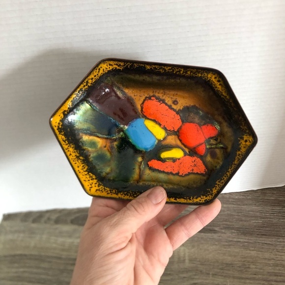 Vtg Italian Abstract Multicolor Enamel Art Dish - Picture 5 of 12
